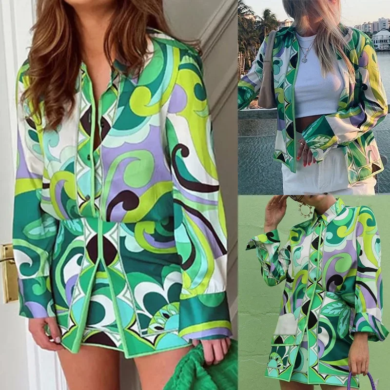 Summer New Women\'s Printed Street Single Breasted Coat And Trouser Skirt Two Piece Set 661