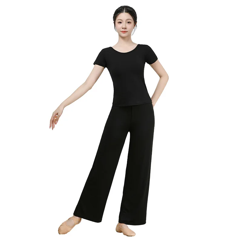 Odzież treningowa dla dorosłych z wycięciem pod szyją, krótkimi rękawami, test artystyczny, nauczyciel tańca z dekoltem w kształcie litery V, klasyczna odzież do ćwiczeń tanecznych