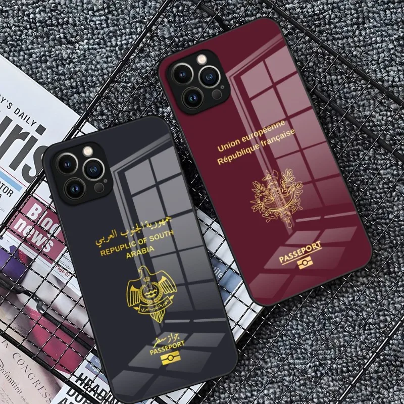 Алжир США Франция паспорт Чехол для Телефона IPhone 15 Pro 14 13 12 11 Mini X XS XR Max 6 8 Plus SE 2020 стеклянный дизайнерский чехол