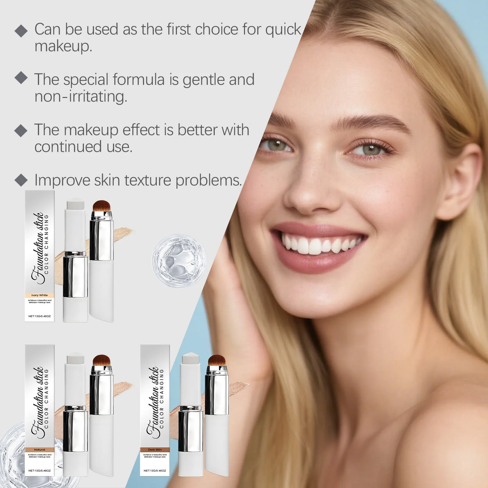 Podkład w sztyfcie z dwoma końcówkami i pędzelkiem, 3 kolory, lekki, nawilżający, rozjaśniający, matujący, korektor 2w1.