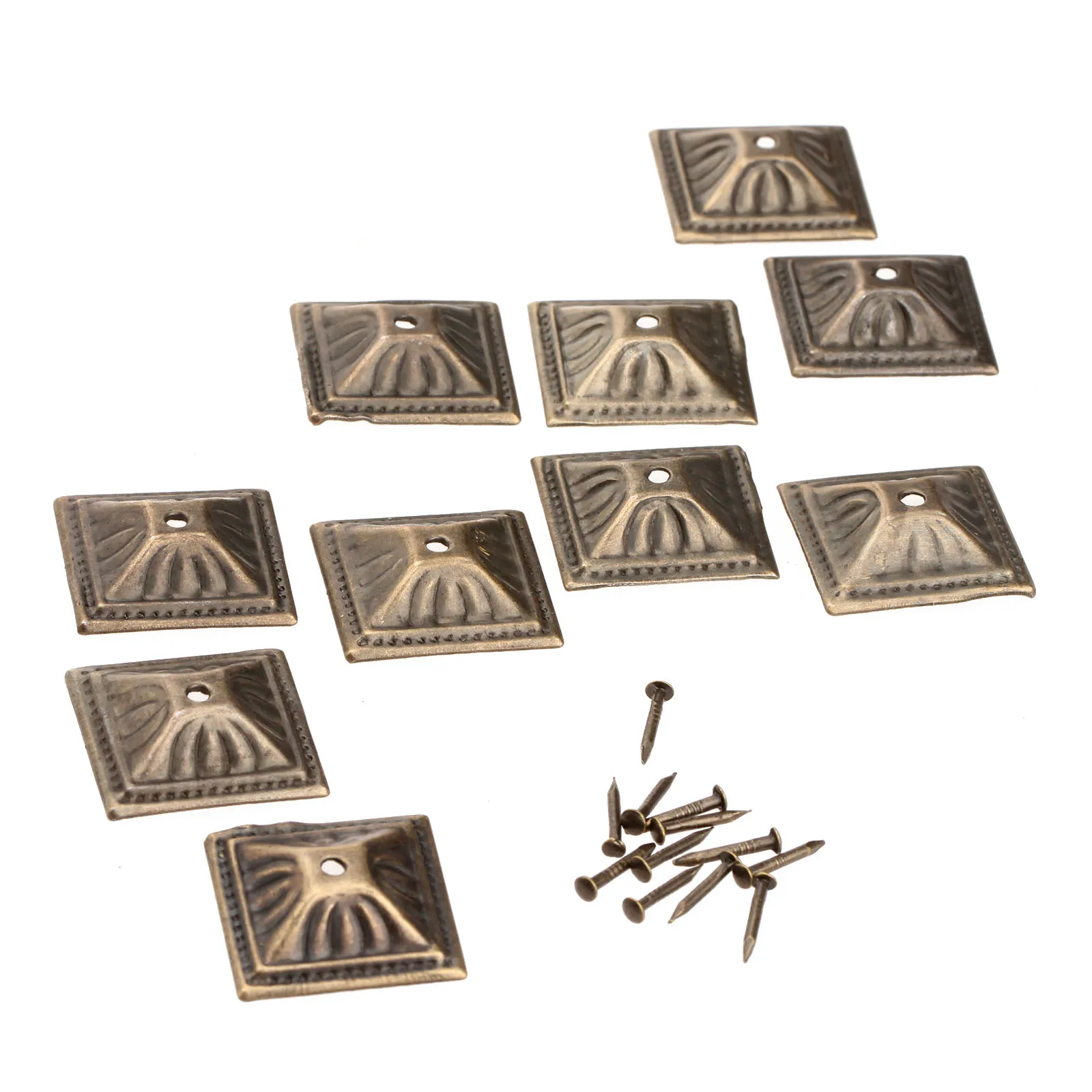 10Pcs 21x21mm Antique Bronze Iron Upholstery Nail Jewelry Case Box Sofa Decorative Tack Stud Pushpin Decorative Furniture Nails