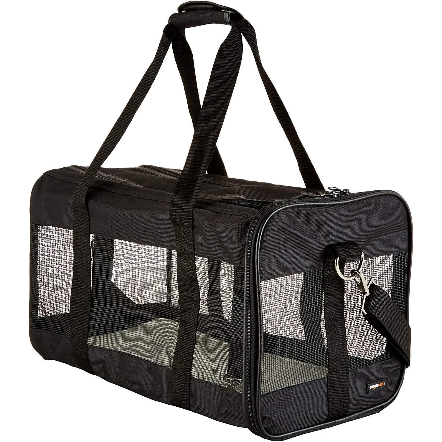 

Amazon Basics Soft-Sided Mesh Pet Travel Carrier for Cat, Dog, Large, Black, 19.7 x 10.2 x 11.2 inches (LxWxH)