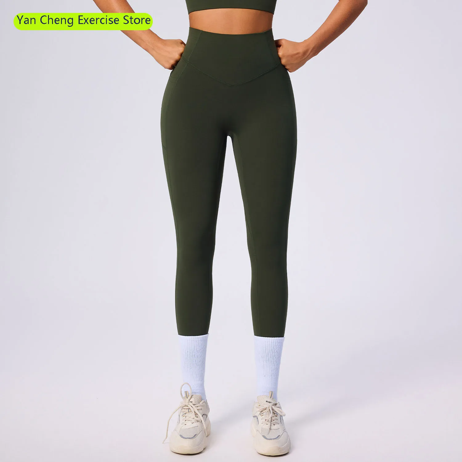 Women's High Waist Pocket Yoga Pants Stretch Tight Shaping Sports Long Pants Tummy Control Butt Lifting Fitness Leggings