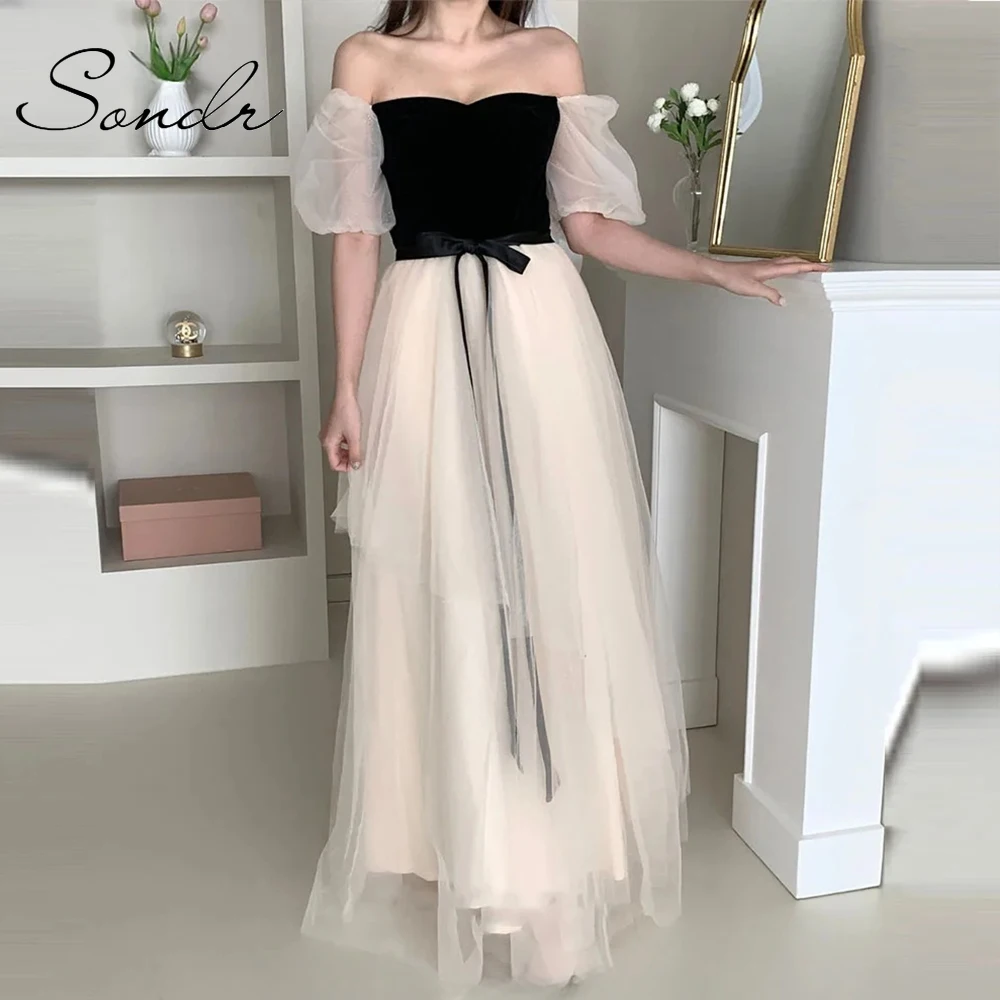 

Sondr контрастного цвета корейские вечерние платья на заказ элегантное платье с короткими рукавами для торжественных случаев вечернее платье женские платья для выпускного вечера