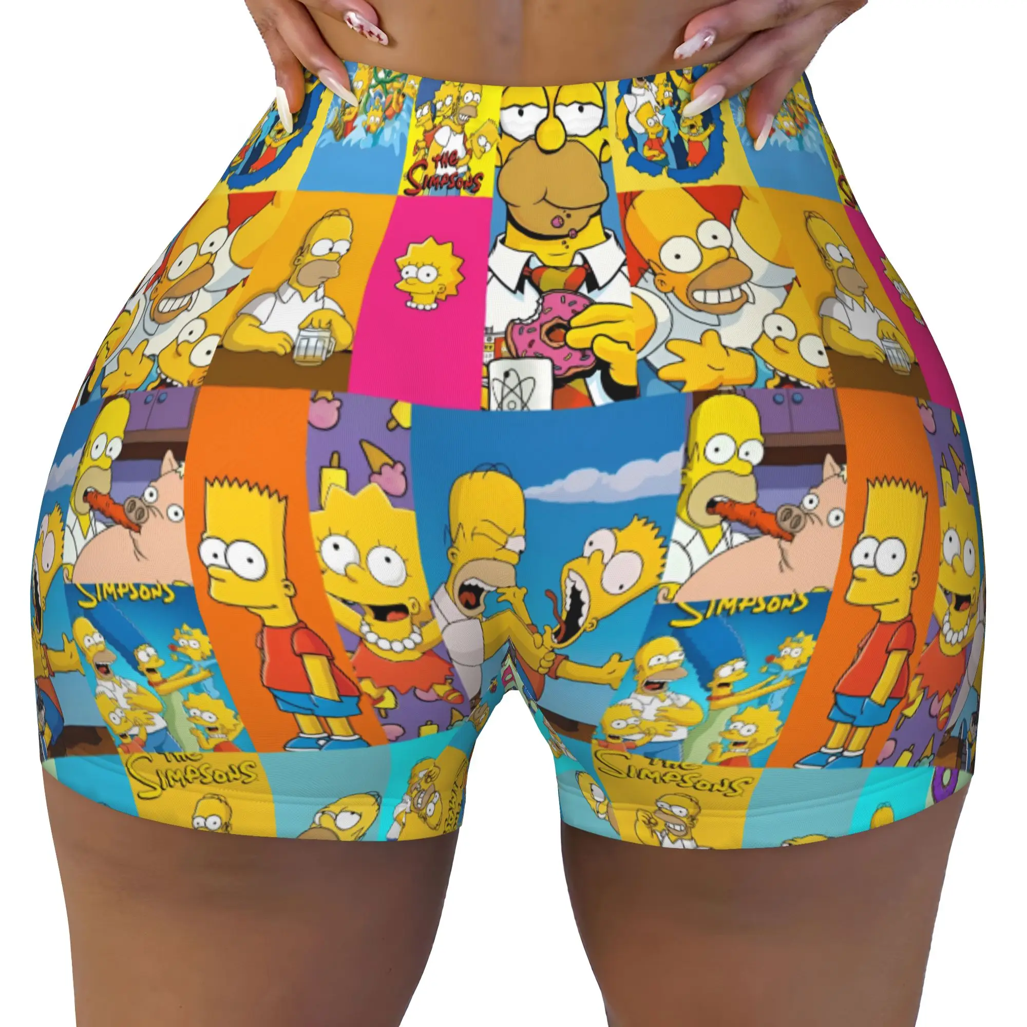 Custom S-Simpsoned Anime Gym Running Volleyball Shorts for Women Homer Cartoon Workout Yoga Shorts