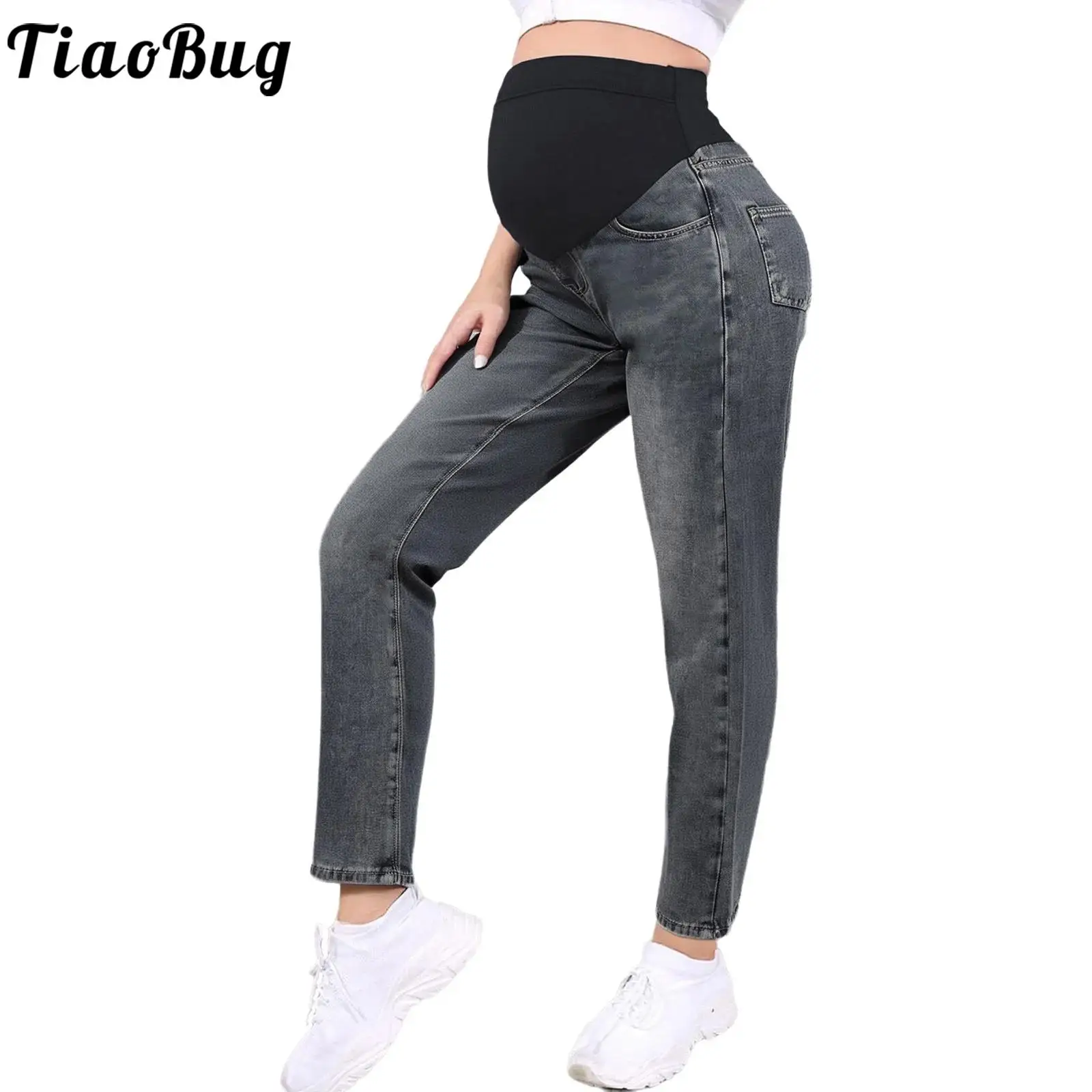 

Maternity Jeans Pregnant Women High Waist Belly Support Denim Pants Wide-Leg Trousers with Pockets Fashion Casual Clothing
