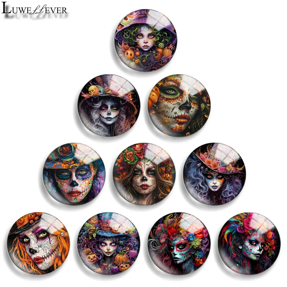 12mm 10mm 20mm 25mm 30mm 40mm 946 Halloween Mix Round Glass Cabochon Flat Jewelry Finding 18mm Snap Button Charm Bracelet