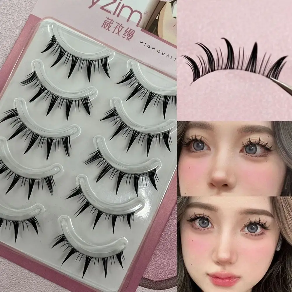 

5 Pairs Pack Japanese Cosplay False Eyelashes Dramatic Faux Mink Wet Spiky Lashes Thick Doll Strip Lashes for Women