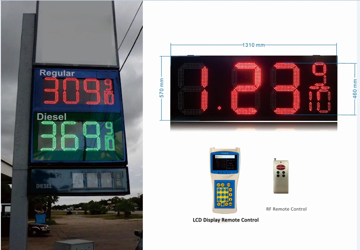 Jhering Factory High Quality Outdoor 18 Inch Red 5 Digits Rf Remote Control Digital Led Gas Signs Display