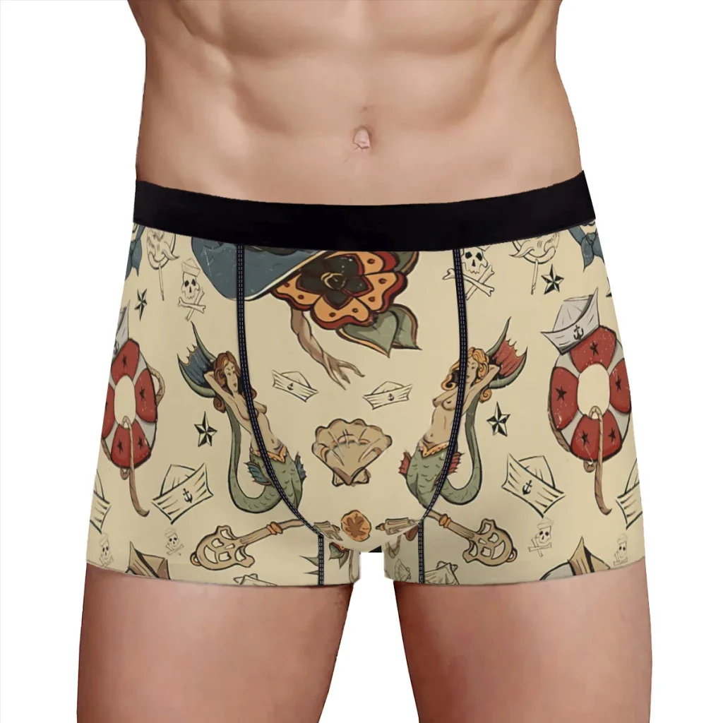 Sea Tattoo Repeating Pattern Tattoos Art Underpants Cotton Panties Male Underwear Ventilate Shorts Boxer Briefs