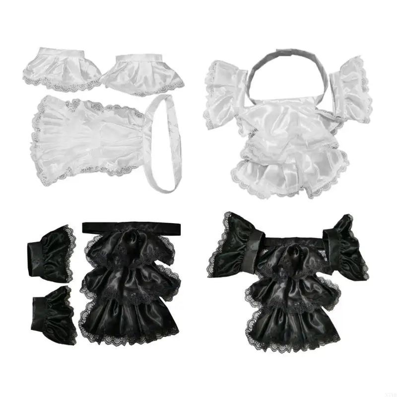 

N7YF Victorian Colonial Jabot Ruffled Collar and False Cuffs Set Adult Kid Unisex Halloween Party Costume Accessories