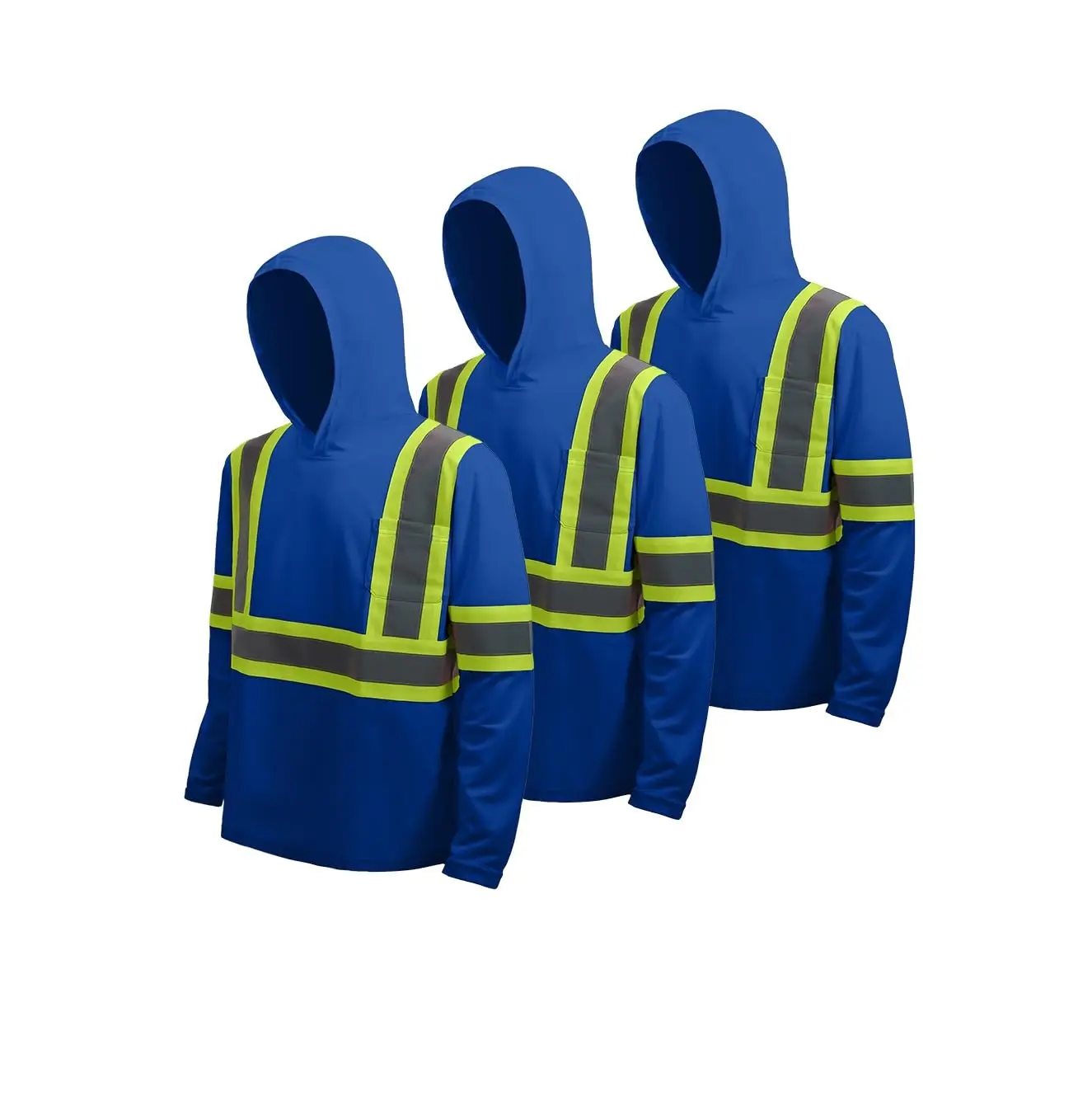 3 Pack Safety Long Sleeve T-Shirt With Hood for Men Reflective Strips Safety Shirts  High Visibility Construction Work Shirts
