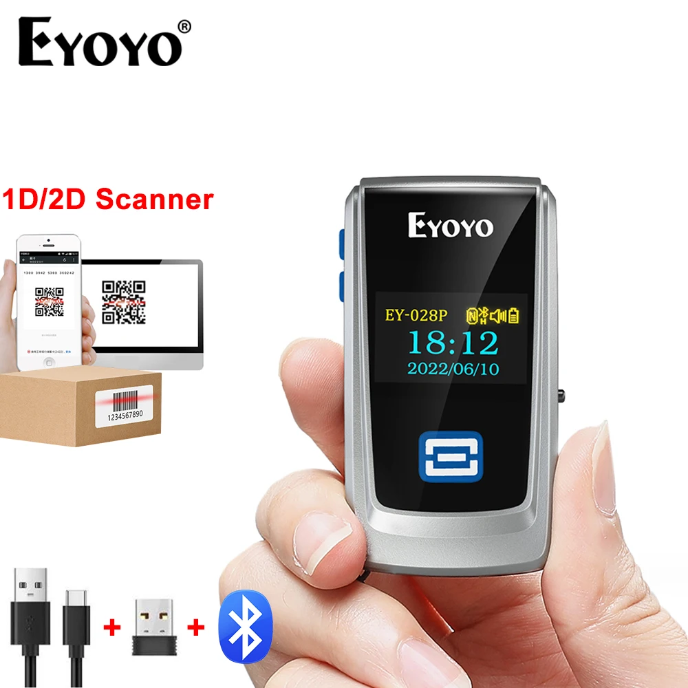 

Eyoyo Portable Bluetooth QR Image Reader with LCD Screen Display Data Time Wireless 1D/2D Mini Barcode Scanner for Library Shop