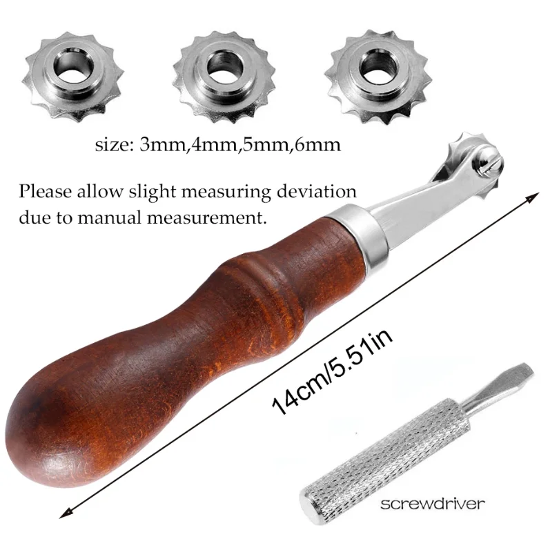 Zxiixz 3/4/5/6mm DIY Leather Craft Over Stitch Line Marking Wheel Gear Roulette Spacing Tool Leathercraft Spacing Sewing Tools