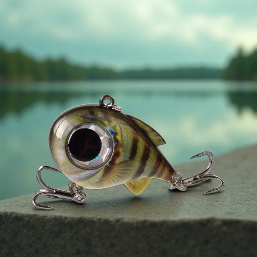 Leurre de pêche Hanlin Big Eyes VIB coulant 4cm/1.57in/8.5g, boule vibrante et grondante, appât artificiel dur sans ailettes pour brochet et bar.