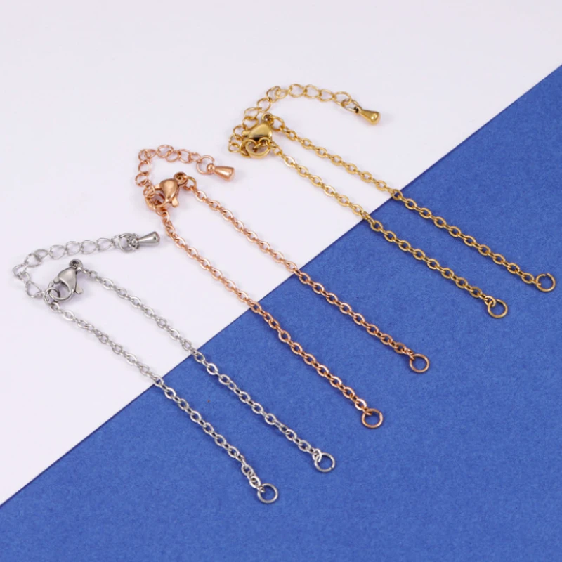 2pcs/5pcs Stainless Steel Bracelet Chains Jewelry Making Supplies Adjustable Cuban with Extension Chain Connectors Wholesale