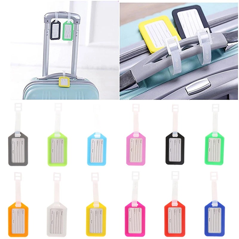 10pcs Luggage Tags Suitcase Label Bag Travel Accessories Luggage Bag Tag Name Address ID Label Plastic Suitcase Baggage Tags