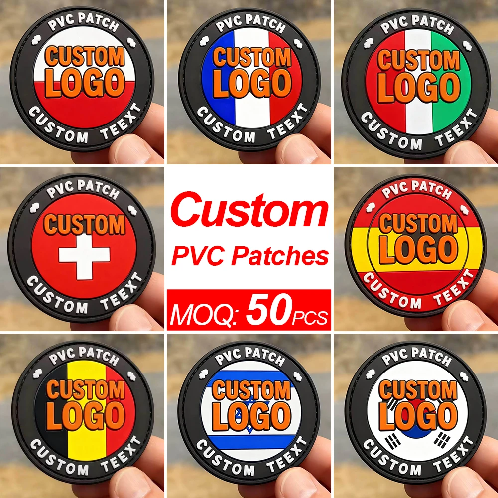 Custom Silicone Rubber Badges Embossed Logo 3D 2D Soft PVC Patches Sew on Iron on for Clothing Tag Name Badges