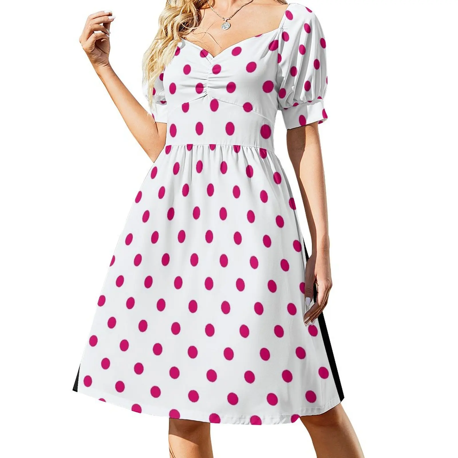 

Medium Dark Hot Pink Polka Dots on White Dress Women's summer suit women's clothing summer 2024 novelties dresses for women