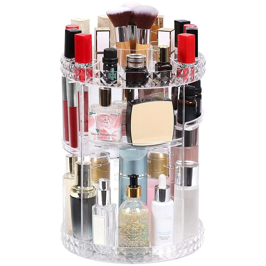 1pc Cosmetic Organiser, 360 degree rotatable adjustable cosmetic storage display case, easy assembly required