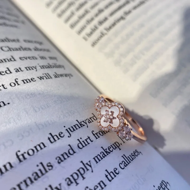 Moda natural concha pedra flor anel ajustável feminino personalizado anel de aço inoxidável jóias acessórios presente por atacado