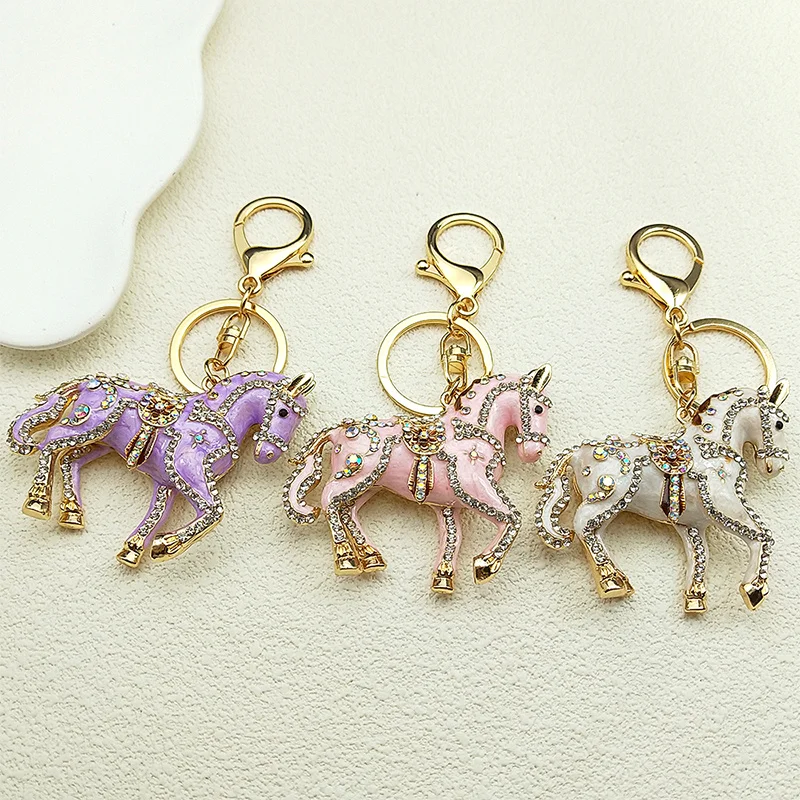 Mode Pferd Pony Schlüsselbund Frauen Männer Tier Voller Strass Kristall Schlüssel Ketten Halter Handtasche Anhänger Für Auto Schmuck Geschenk – Detail 5