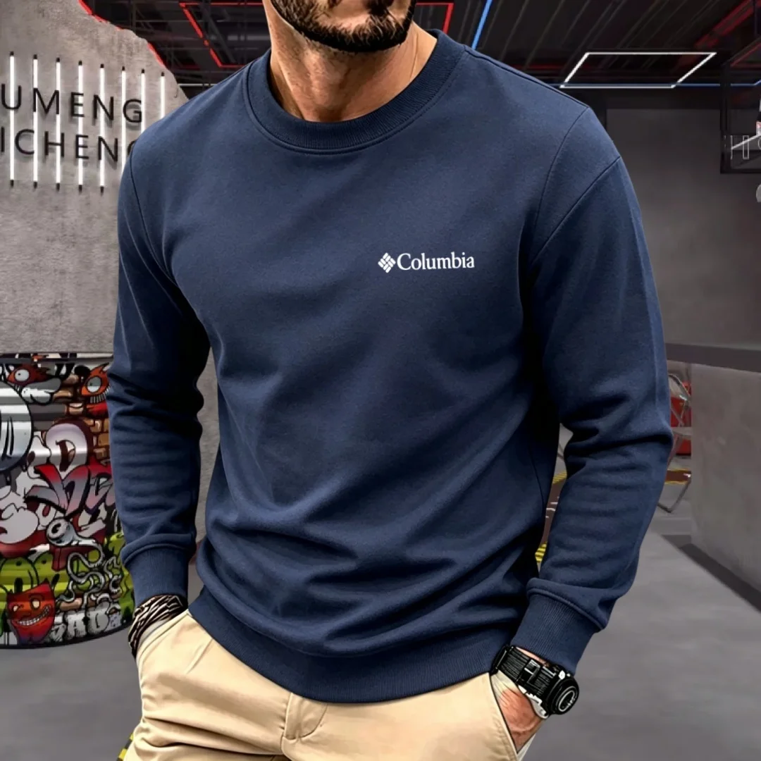Soft cotton high-end brand men's long sleeved round neck T-shirt autumn fashion embroidered loose Korean sweatshirt casual top