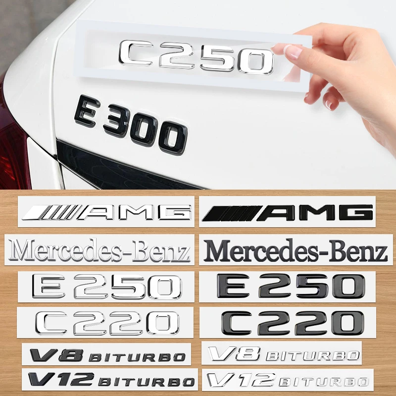 3d Letters For Car Stickers Mercedes Benz AMG C200 C220 C250 C300 E300 E320 V6 V8 W205 W204 W213 Trunk Emblem Logo Accessories