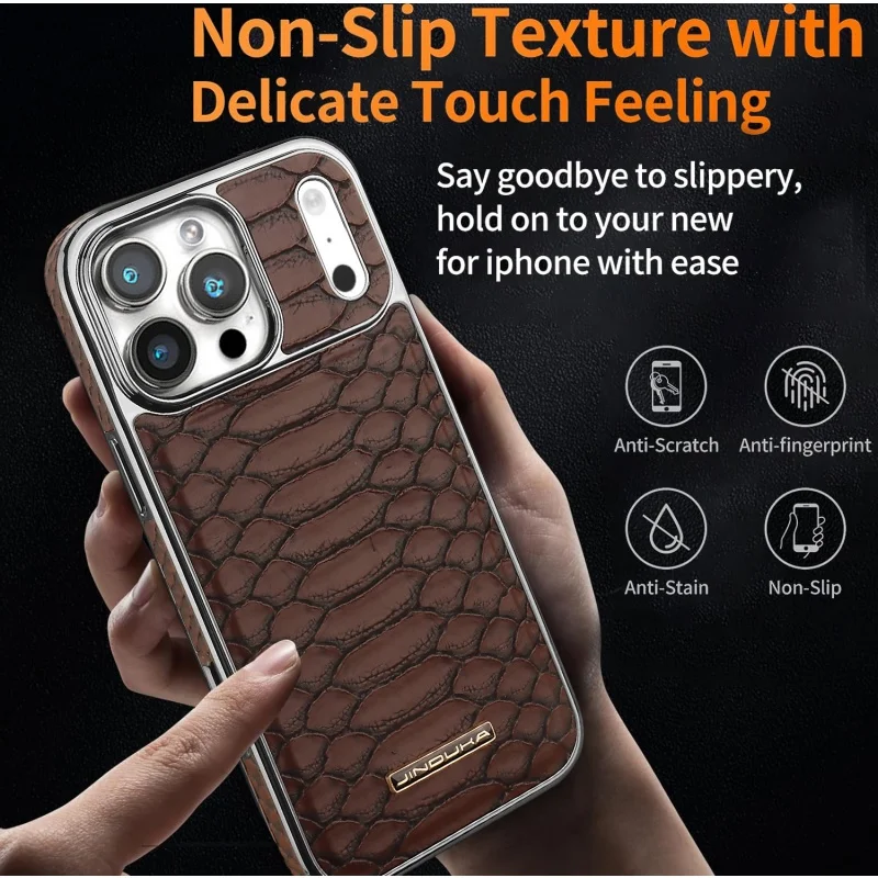

Case For iPhone 17 16 15 14 13 12 Pro Plus Max Air Luxury Snakeskin Python Pattern Leather Edge Covered Electroplate Cover Shell