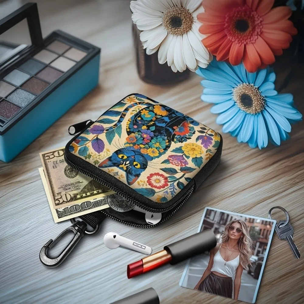 New Mini Coin Purse Cat Print Lightweight Earphone Bag Portable Waterproof Zipper Storage Bag Friends Gift