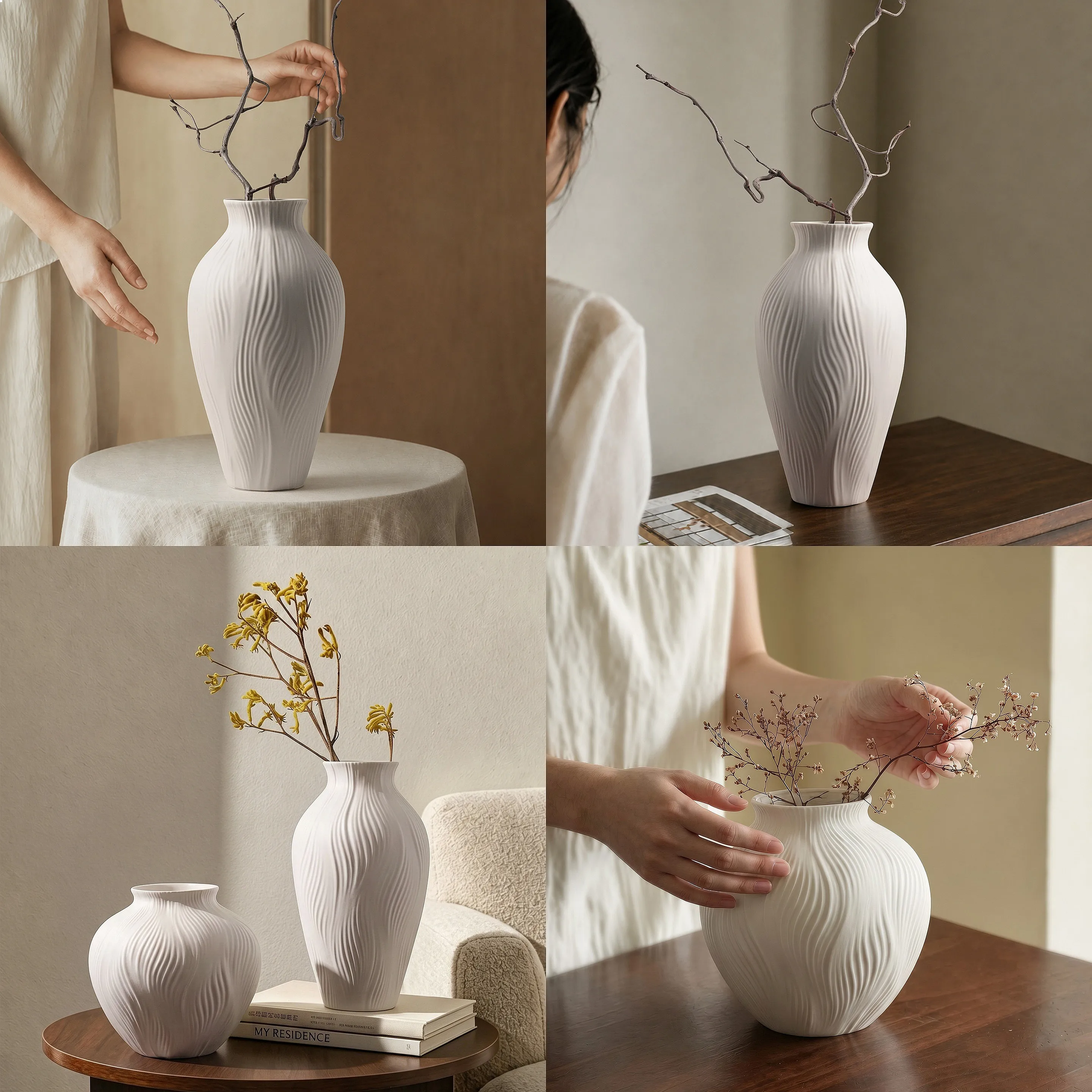 Wabi-Sabi Textured Ceramic Vase, Premium Decor for Living Room Table, Hydroponic Flower Arrangement