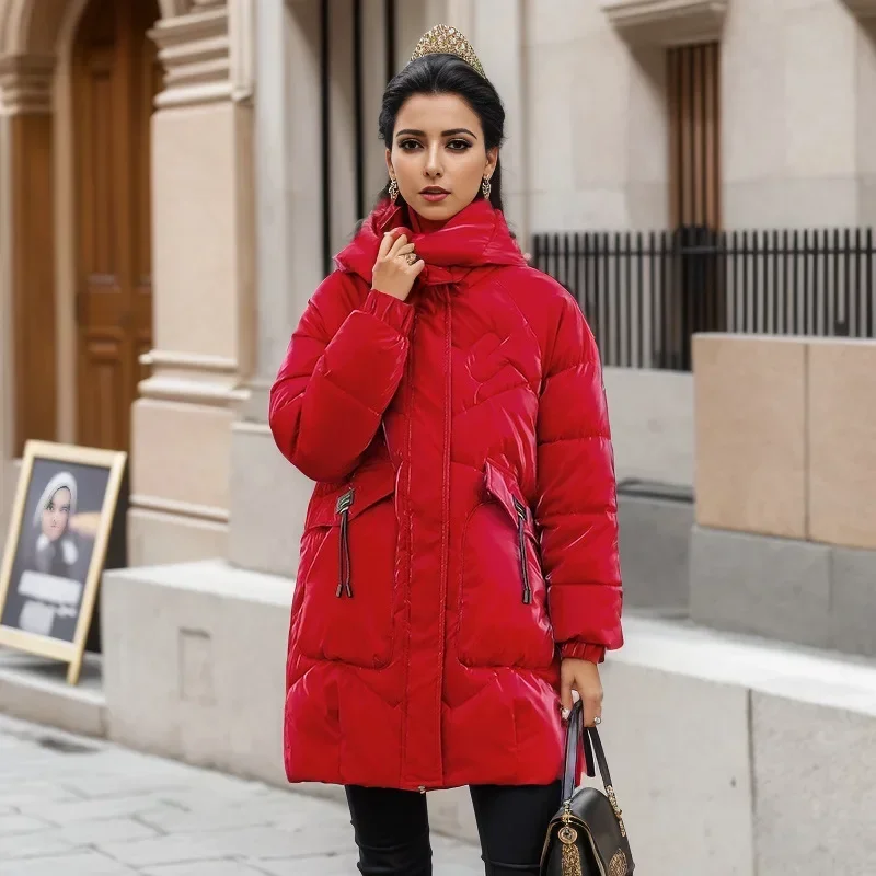 Chaquetas gruesas y cálidas de tela brillante para mujer, abrigos acolchados de algodón, Parkas de longitud media, prendas de vestir exteriores para otoño e invierno, 2024