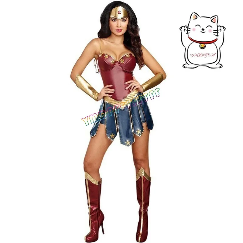 سترات نسائية من الجلد بتصميم الرسوم المتحركة، فساتين المصارعين النسائية المحاربين، أغطية الرأس، قفازات، أغطية القدم، خيارات متعددة للهالوين