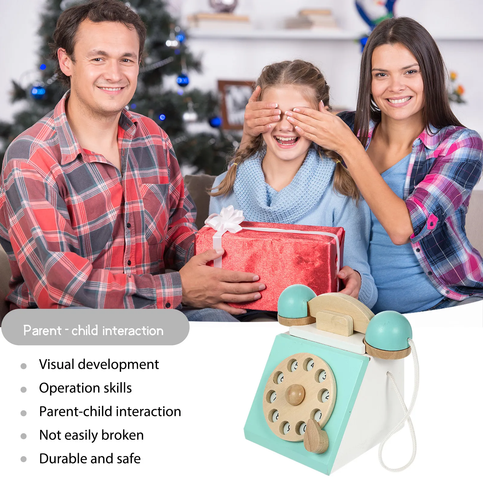 1Pcs Rotary Dial Wooden Vintage Telephone Simulation Educational Role Play Home Appliance for Kids Cognitive Development