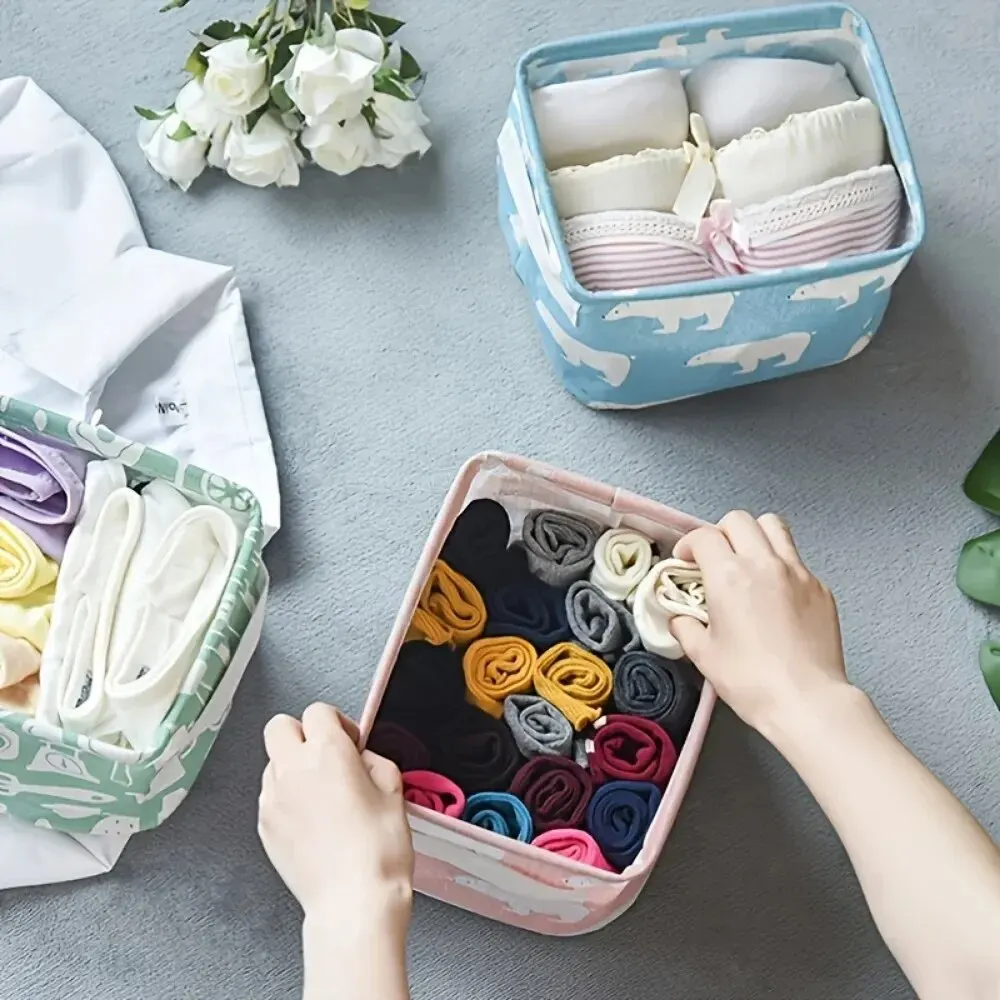 1pc Cotton Linen Fabric Waterproof Desktop Sundries Basket Storage Box Cosmetic Toy Organizer Underwear Socks Clothes Storagebag