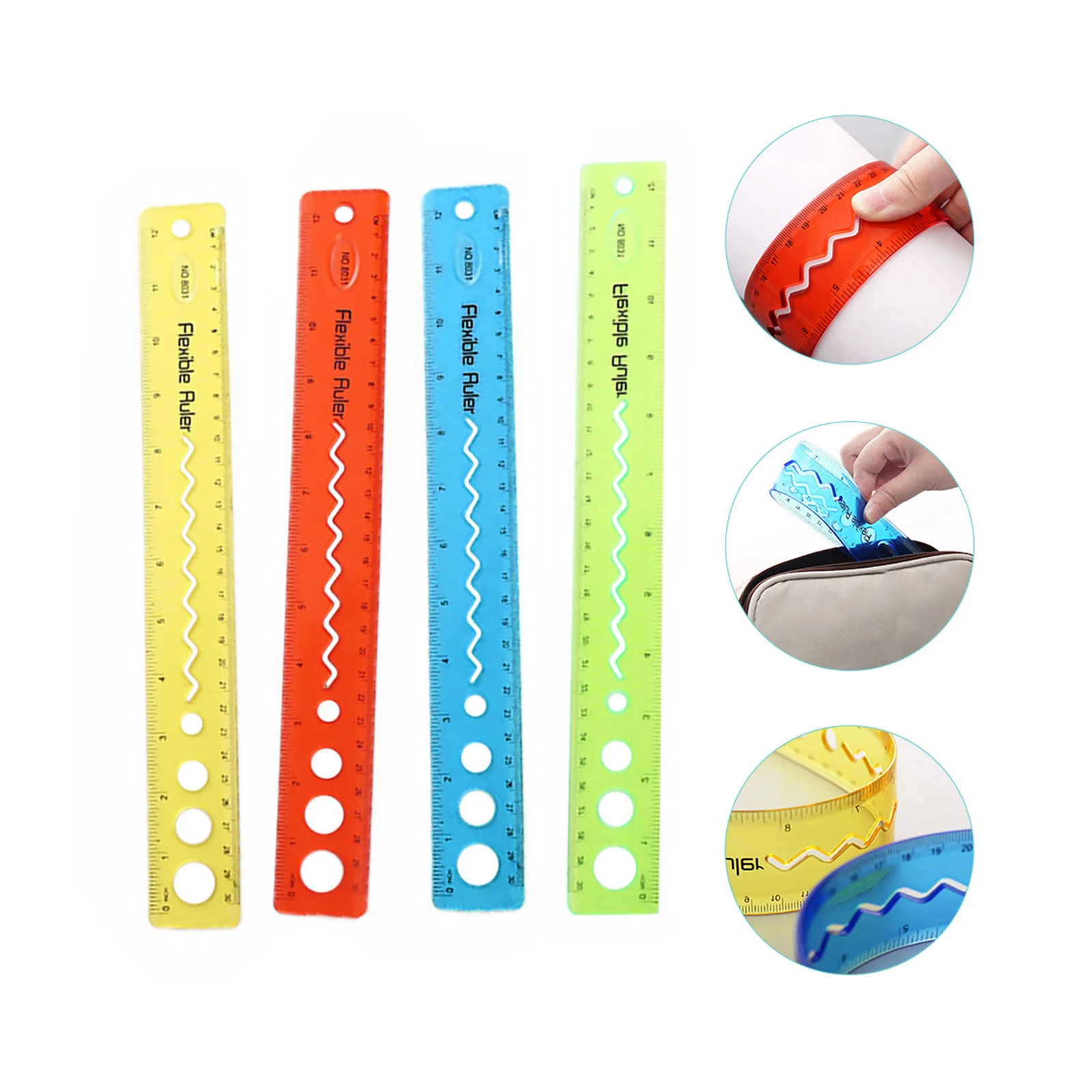 4Pcs Bendable Ruler Clear Flexible Measuring Tool for Students School Exam Review Portable Space-Saving Precise Non-Slip
