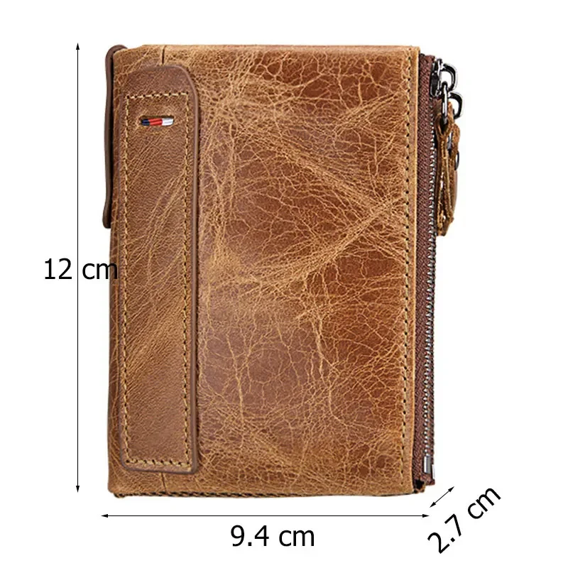 Men's Genuine Leather Wallet with Small Zipper Pocket Portomonee Male Short Coin Purse RFID Blocking Carteira by Brand Perse