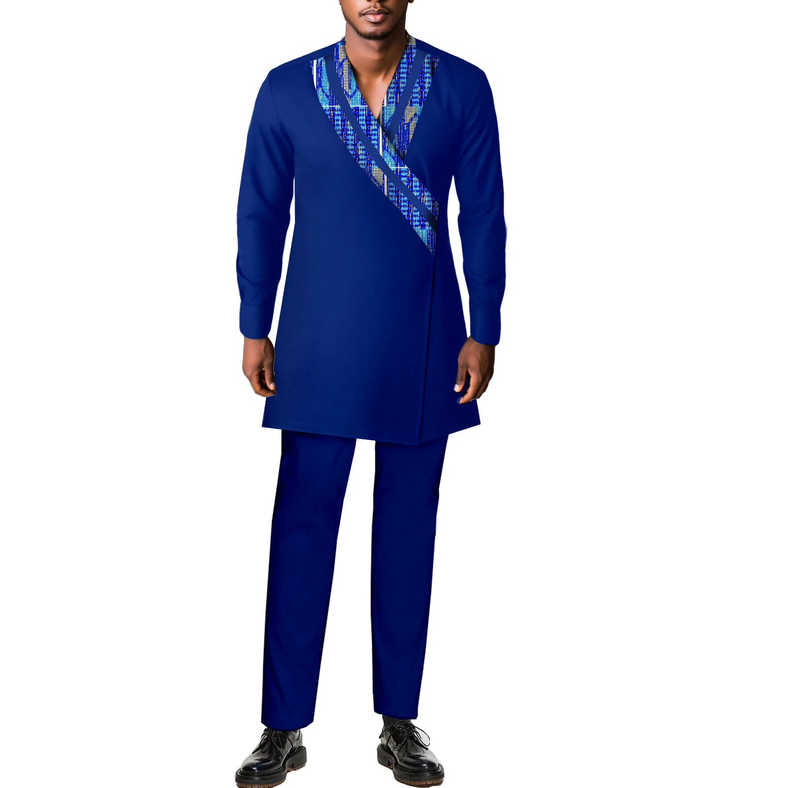 

Men's African Suit Kente Patchwork Top Shirt and Pants 2 Piece Set Dashiki Outfits Nigerian Attrie Clothing