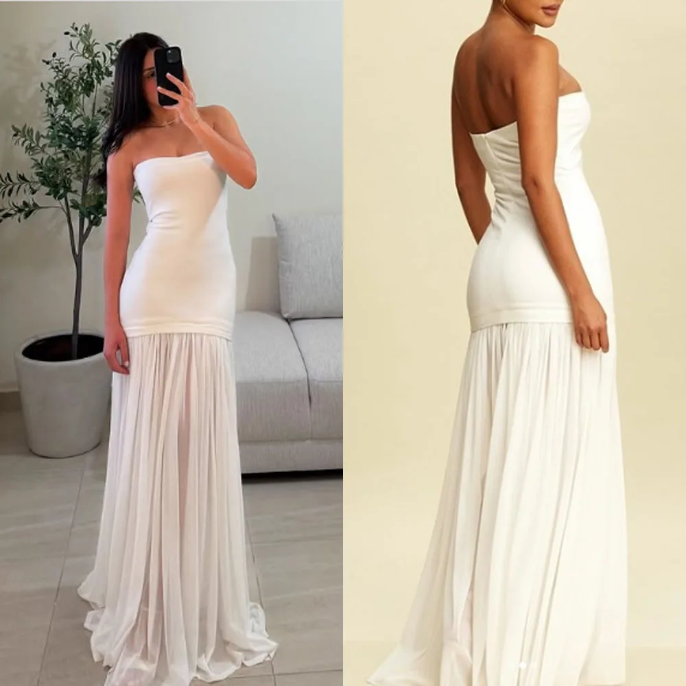 

Высокое качество по индивидуальному заказу без бретелек длиной до пола, белые свадебные платья без рукавов, Vestidos Para Bodas Mujer Invitada Vestido