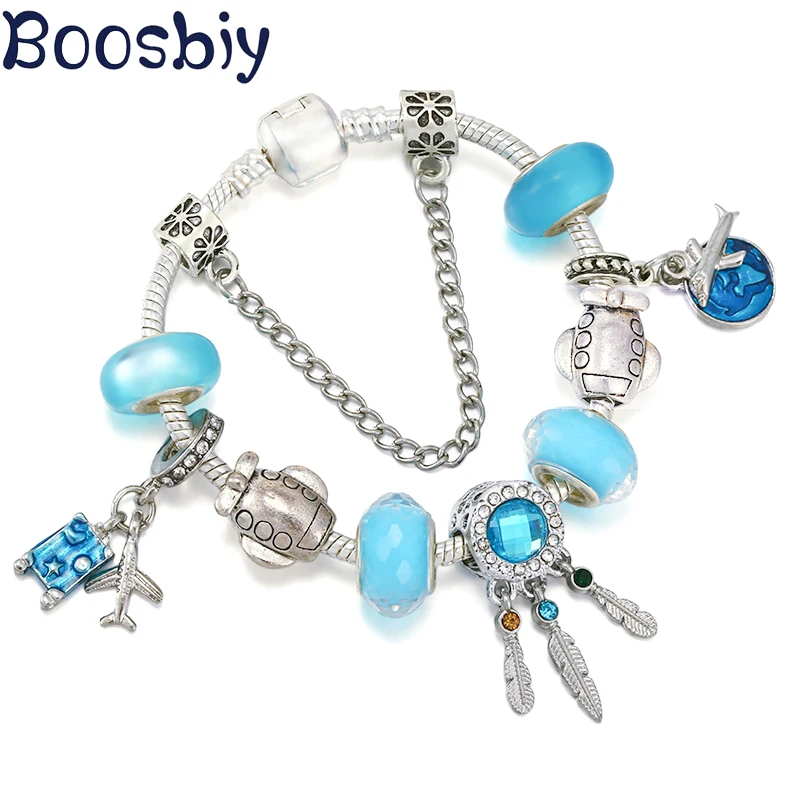 Travel Round The World Dream catcher Charm Bracelet With Airplane Pendant Fit Personality Jewelry Gift DIY Bracelet