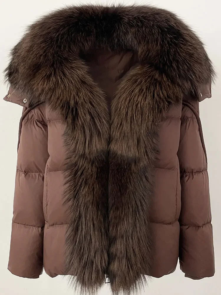 

2025 Natural Real Fox Fur Collar Hooded Winter Jacket Women White Duck Down Jacket Thickened Warm Casual Jacket New Fashion