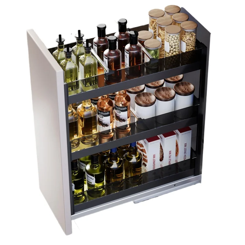 

Kitchen cabinet pull basket open drawer type mini seasoning basket small size seasoning low basket in glass narrow cabinet