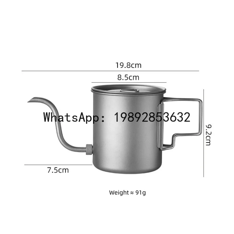 420ml Titanium Pour Over Coffee Kettle, Gooseneck Spout with Folding Handle, Lightweight Portable for Camping Hiking Travel