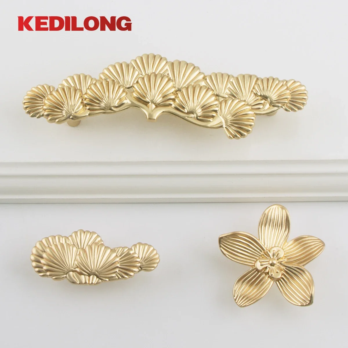 KEDLO Furniture Hardware Modern Luxury Fashion Flower Shape Gold Handle Kitchen Cabinet Zinc Alloy Handle Drawer Wardrobe Knob