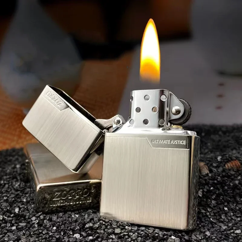 Original Zorro Copper Metal Outdoor Lighter Plate Gold Brushed Pure Copper Windproof Kerosene Lighter Narrow Machine Men's Cool