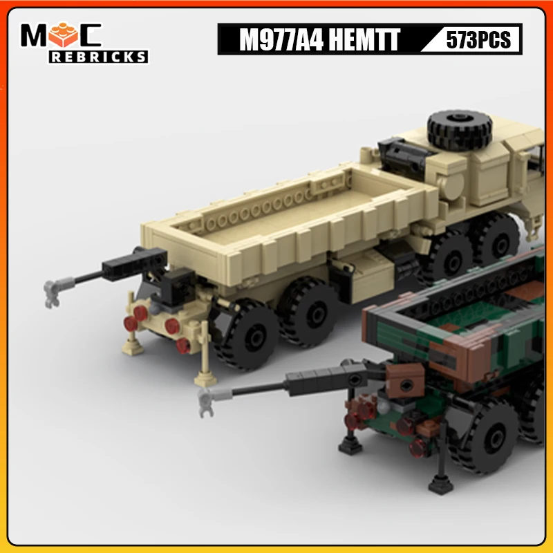 Military Tactical Truck Building Blocks M977A4 HEMTT Desert Camo Heavy Mobility Vehicle Assembly Model Bricks Toys Kids Gifts