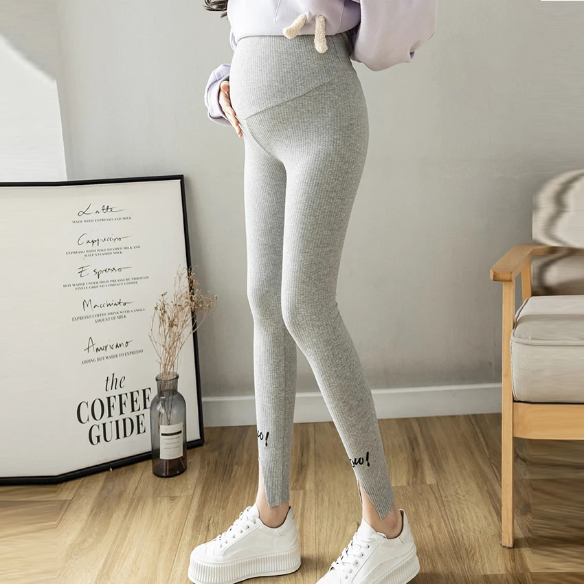 Fashion All-match Spring Summer Clothes New Pregnant Women's Embroidered Letter Leggings Elastic Split Small Feet Support belly