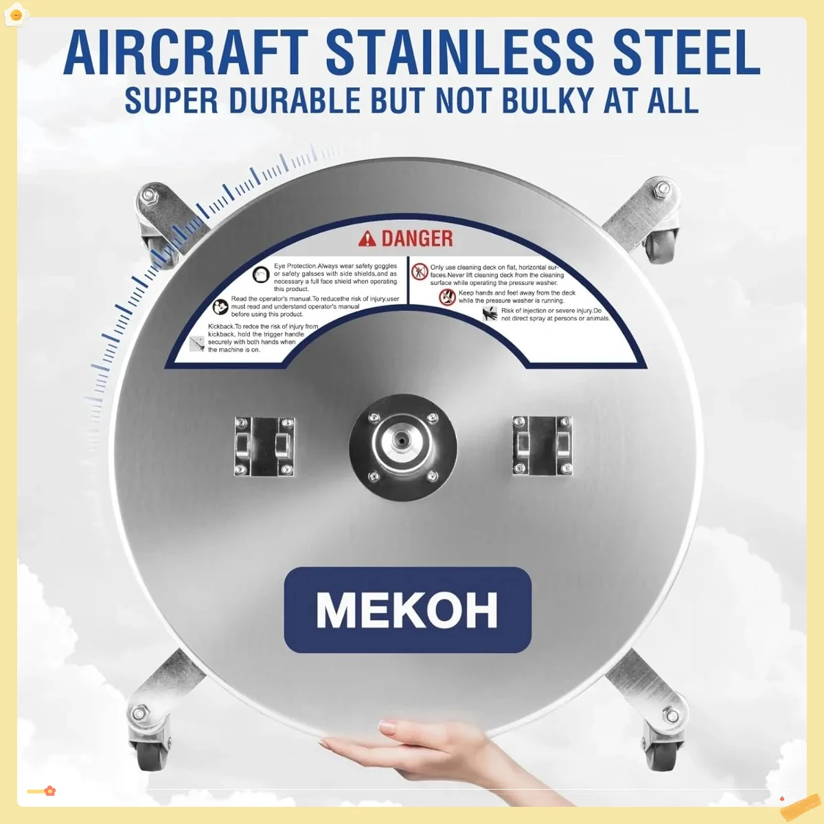 Accesorio limpiador de superficies para lavadora a presión con ruedas, accesorio de lavadora eléctrica de acero inoxidable para limpieza de terraza, patio y acera