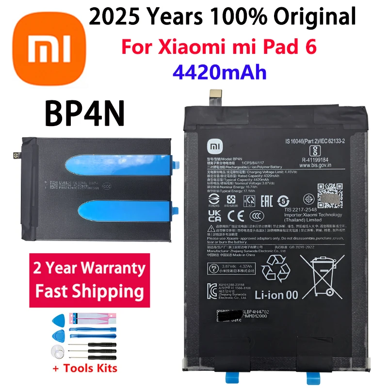 

100% Original High Capacity 4420mAh Xiao Mi Tablet Replacement Battery BP4N For Xiaomi mi Pad 6 Batteries Fast Shipping