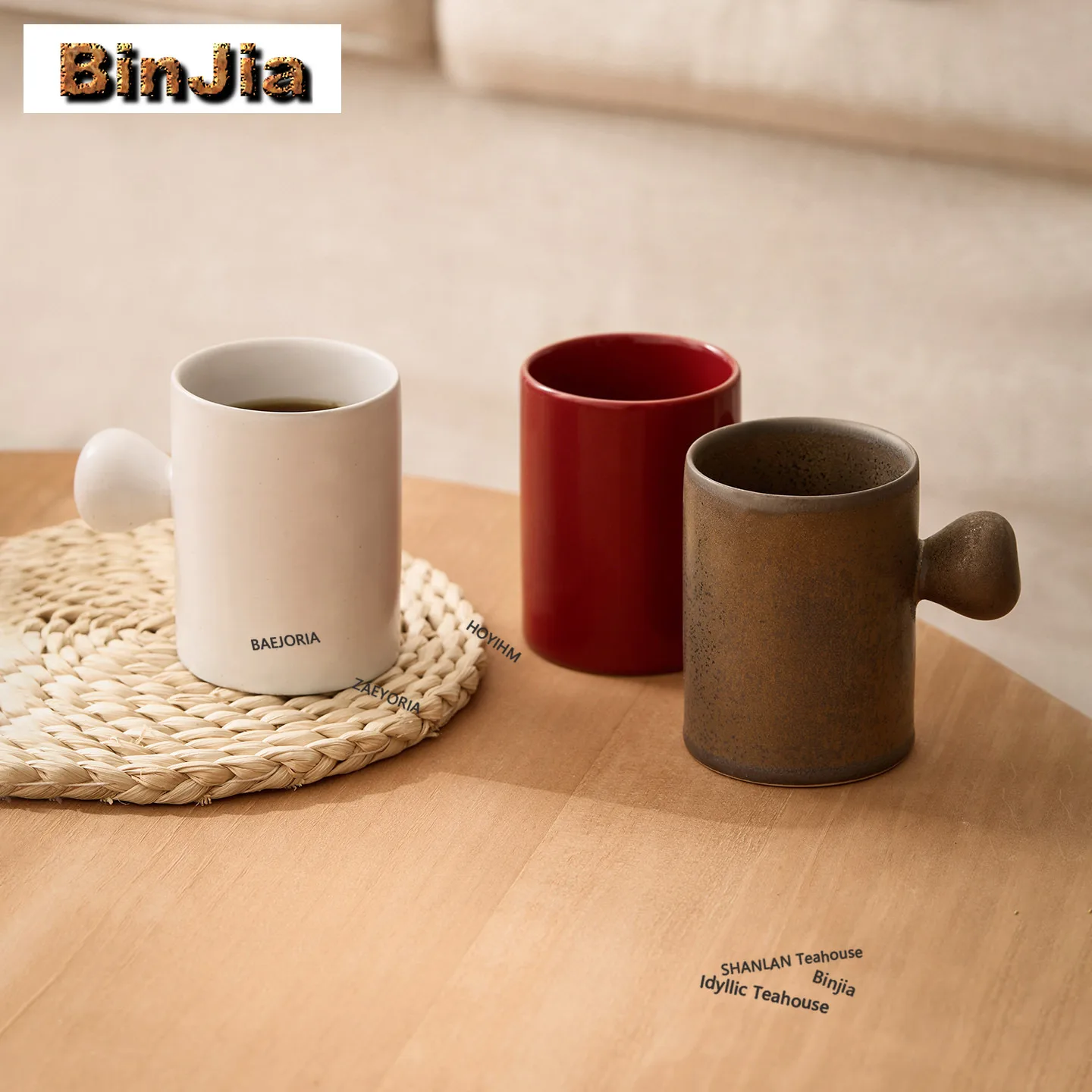 BAEJORIA 290ml Kiln Fambe Round Ball Handle Teacup Retro Tea Bowl Single Cups Tea-tasting Meditation Cup Jianzhan Master Cups